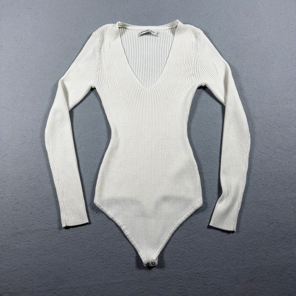 Abercrombie & Fitch Bodysuit Women XS Slim Ribbed Cream White Minimalist 90s